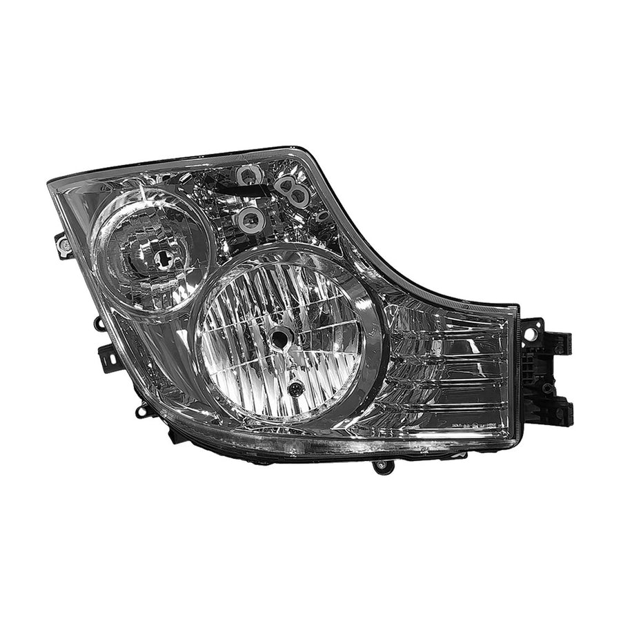 Proiettore Destro Manuale Alogeno 24 V Con Portalampada - Senza Lampadina (H7 - H1 - Py21W - W5W) Connettore Rettangolare Posteriore Centrale 5 Pin Economy Quality - Mercedes - Actros MP4 Cabina Larga - OE 9608200339