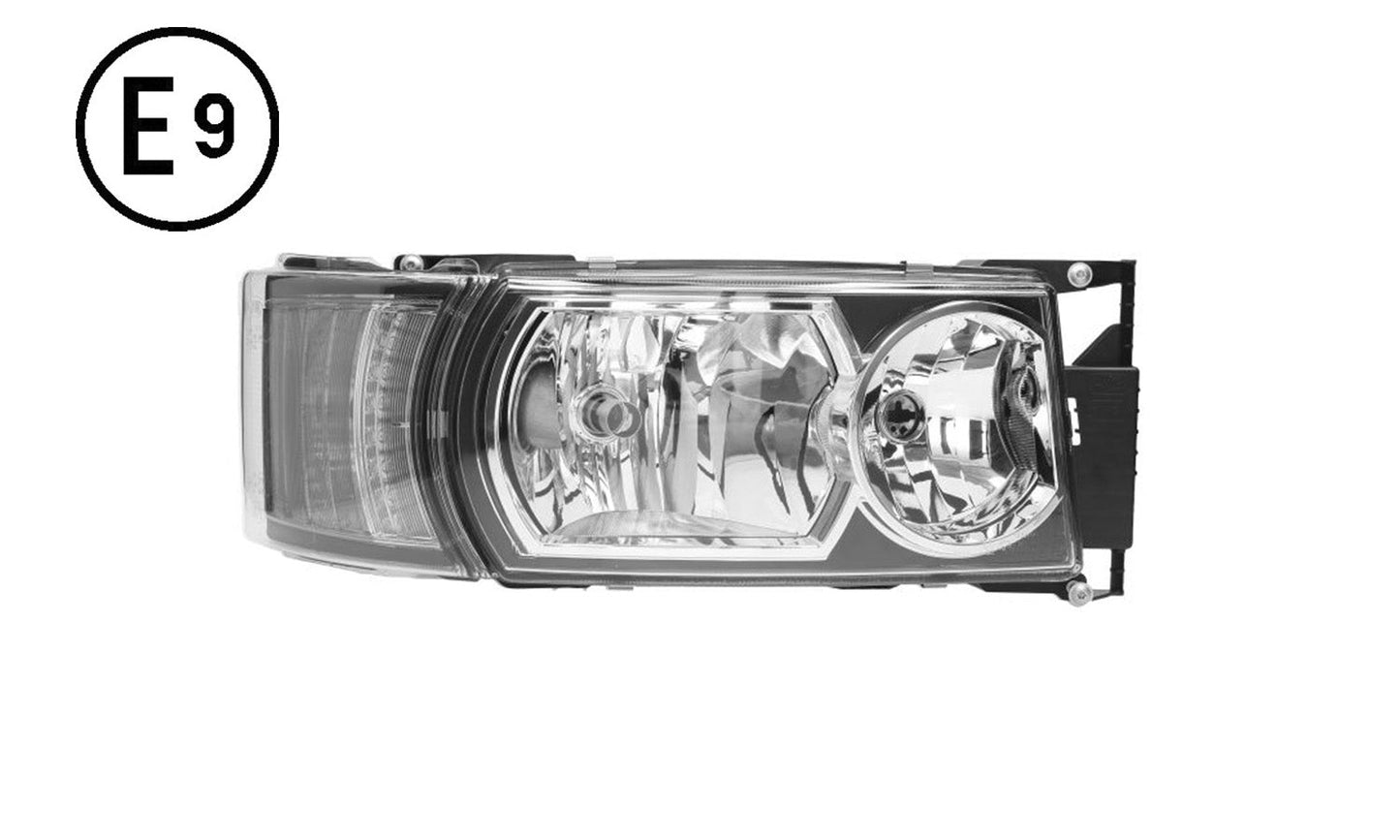 Faro Destro Manuale Alogeno Luce Diurna Base Nera Senza Lampadina (led - h1 - h21w - h7) Omologato - Scania - Serie R2010 - OE 2416139 - Carrozzeria Truck