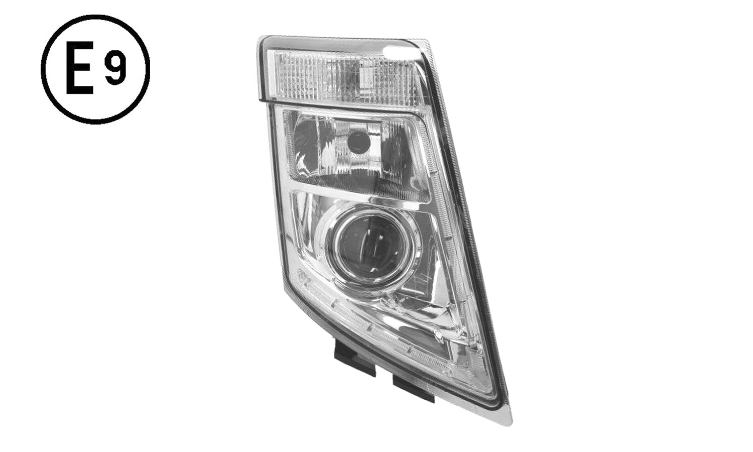 Faro Destro Manuale Hid Base Cromata Senza Lampadina (h7 - d2s - py21w - led) Omologato - Volvo - FH3 - OE 21035644 - 21323113 - Carrozzeria Truck