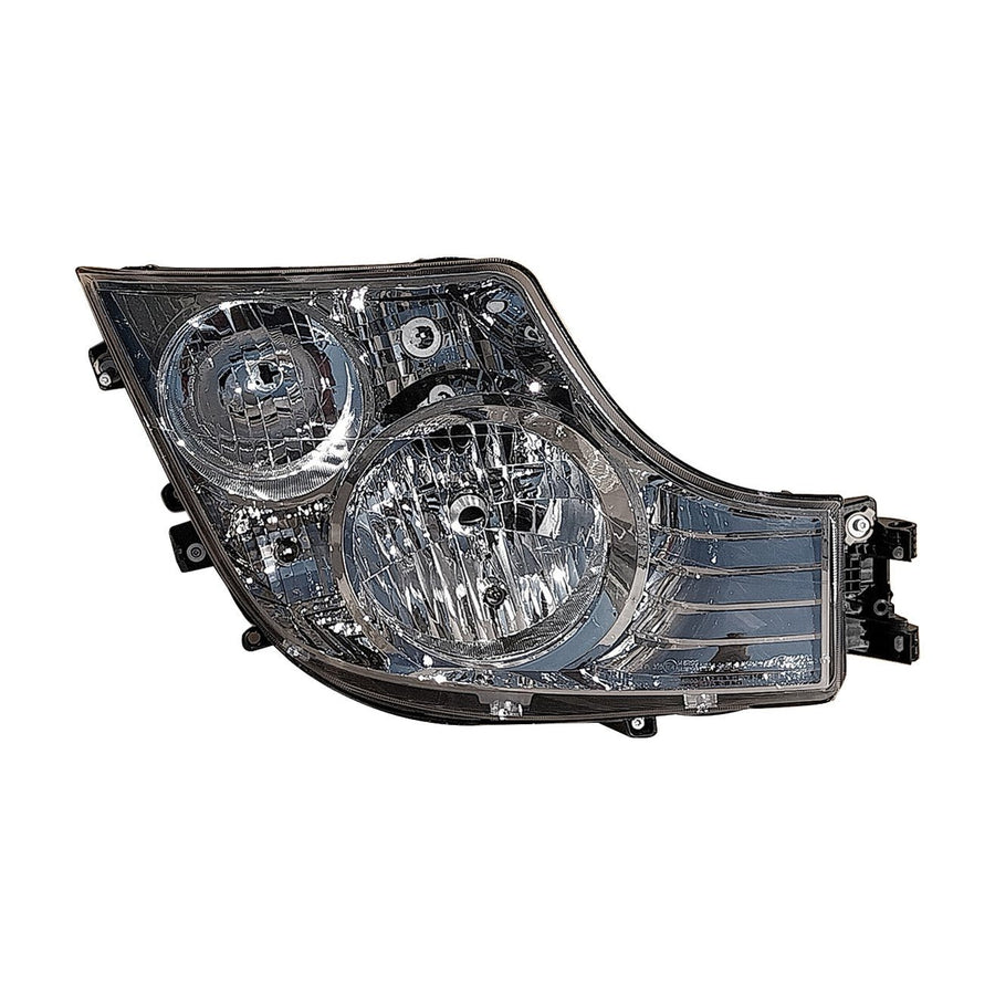Proiettore Destro Manuale Alogeno 24V Con Porta Lampada - Senza Lampadina (H7 - H1 - H21W - W5W - Py21W) Con Luci Diurne (H21W) Lampada Non Presente- Connettore Rettangolare Posteriore Centrale Sinistro 9 Pin - Mercedes - Actros MP4 Cabina Larga - OE 9... - Carrozzeria Truck