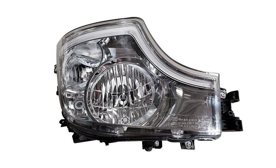 Proiettore Destro Manuale Alogeno - Led 24V Con Porta Lampada - Senza Lampadina (H7 - H1 - Led - Py21W) Con Luci Diurne Led - Connettore Rettangolare Posteriore Centrale Sinistro 6 Pin Senza Centralina - Mercedes - Actros MP4 Cabina Larga - OE A9618205139 - Carrozzeria Truck