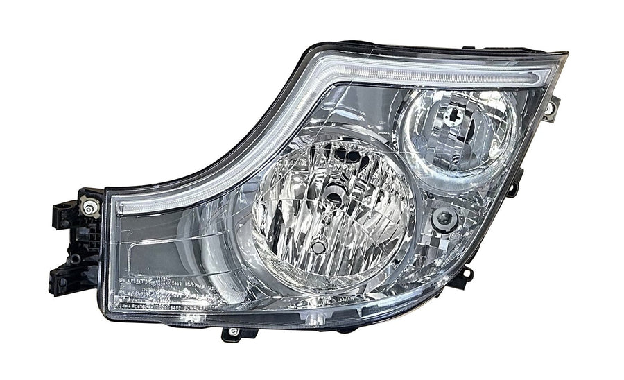 Proiettore Sinistro Manuale Alogeno - Led 24V Con Porta Lampada - Senza Lampadina (H7 - H1 - Led - Py21W) Con Luci Diurne Led - Connettore Rettangolare Posteriore Centrale Destro 6 Pin Senza Centralina - Mercedes - Actros MP4 Cabina Larga - OE A9618205039 - Carrozzeria Truck